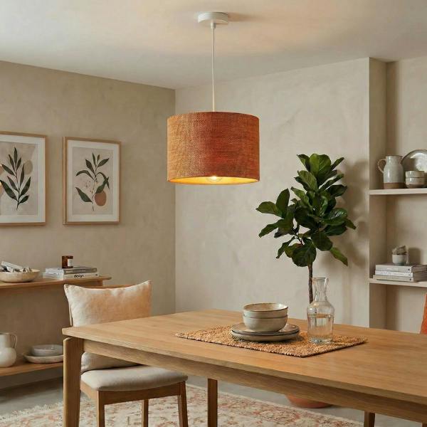Designer Bobbled and Textured Linen Lamp Shade in Rustic Orange Image 7