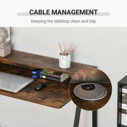 Wyld Haus Lune 100cm Rustic Brown Compact Writing Desk With Integrated Storage Shelves
