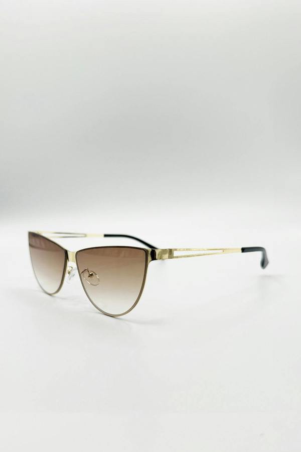 Roung Flat Top Metal Sunglasses  In Brown - svnx