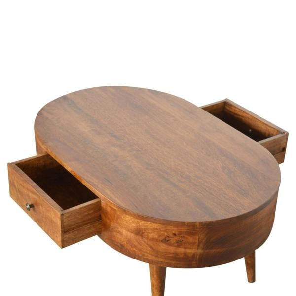 Wyld Haus Brescia Low Chestnut Mango Wood Round Coffee Table 2 Drawers