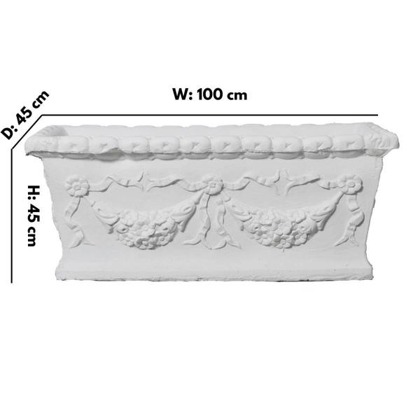 Large Swag Detail Design White Stone Cast Trough 1m long 