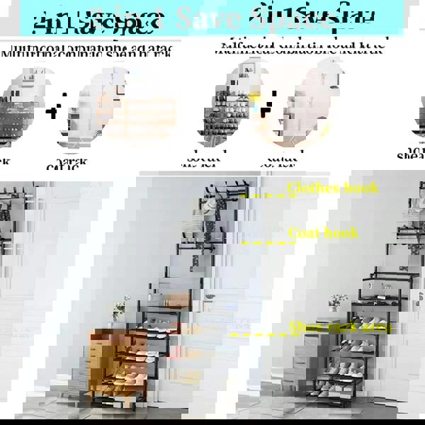 Living and Home 5-Tier Shoe Rack Garment Rack with Coat Hanger 60*175cm