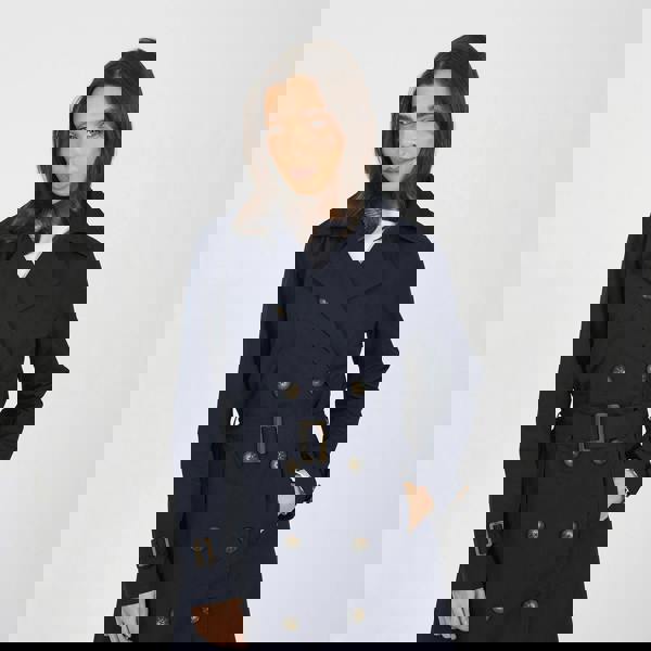 Brave Soul Navy Double-Breasted Longline Trench Coat  - Navy Image 4