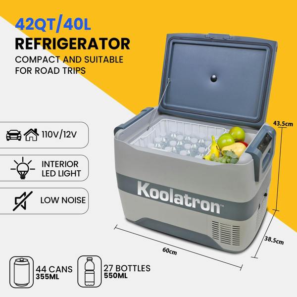 Koolatron Fridge Freezer Electric Cool Box 40L Cooler Box Portable 12v Camping Car Fridge For Campervan Perfect for Road Trips Compressor Cooling