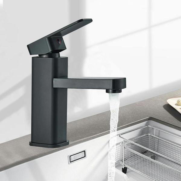 Havendro Black Waterfall Mono Bathroom Basin Sink Mixer Tap with Fixings and Waste Set
