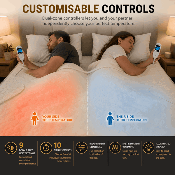 Homefront Double Electric Luxury Fleece Blanket With 9 Heat Settings and Timer Digital Control