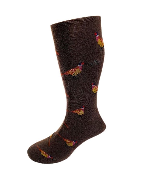 PHEASANT MOTIF SOFT COTTON SOCKS – MOCHA