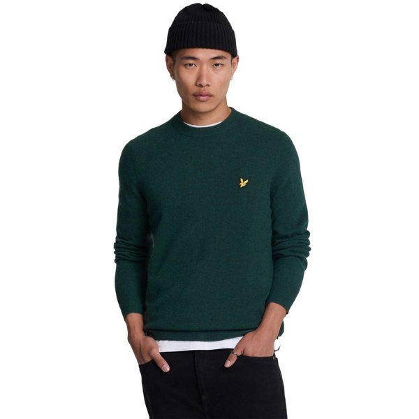 Lyle & Scott Mens Lambswool Blend Crew Neck Long-Sleeved Jumper - Argyle Teal Marl