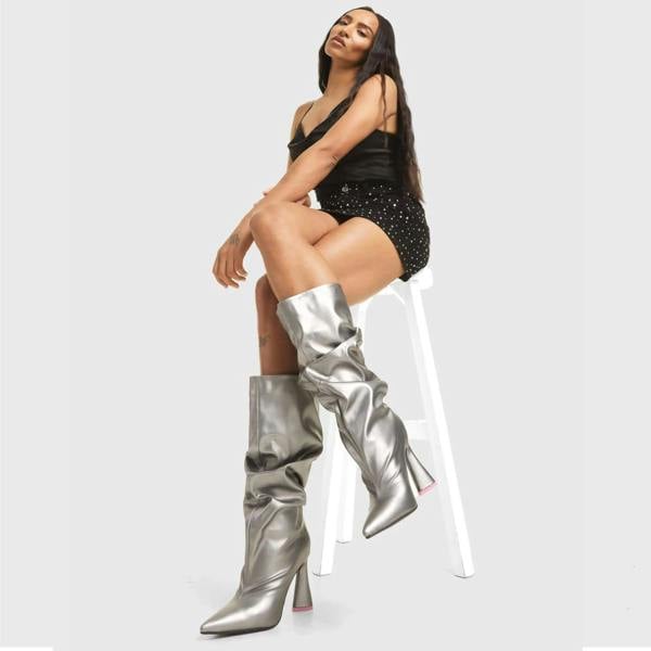 Lamoda It's Giving Women Shimmer Silver PU Platform Shoes Fashionable Chic