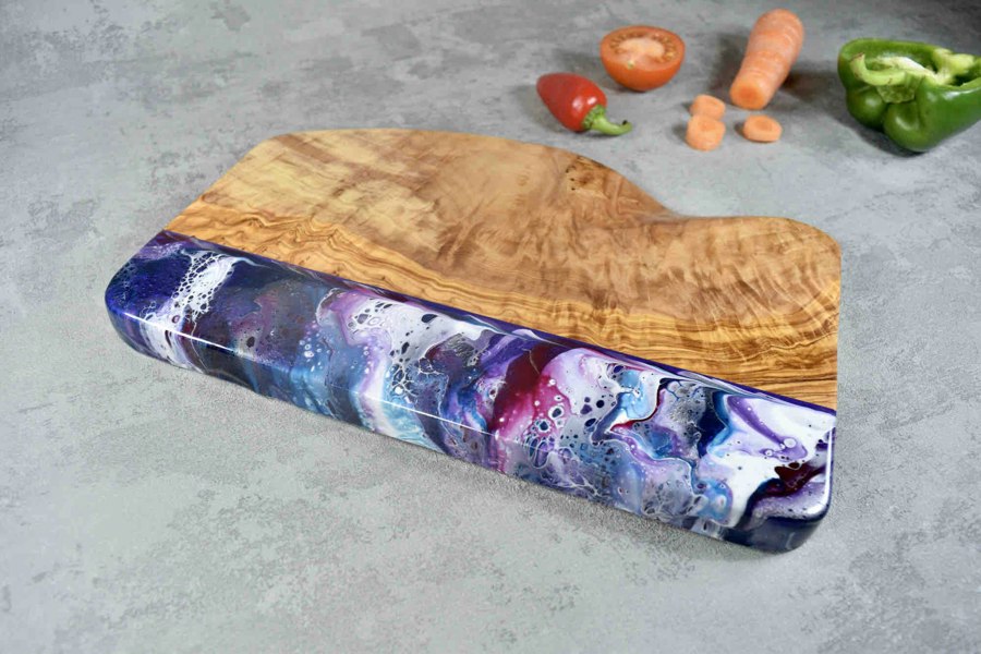 Purple Resin Art Olive Wood Cheese Board 30cm 