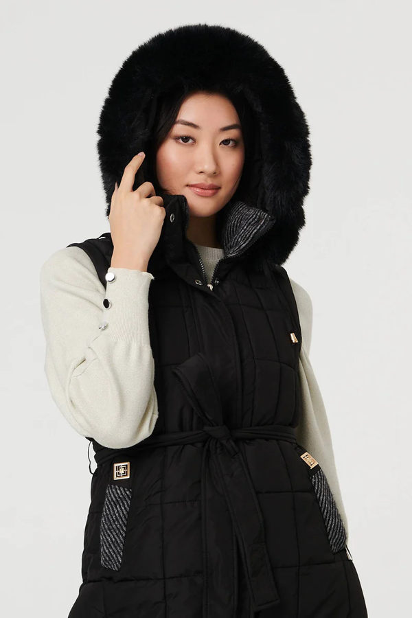 Izabel London Faux Fur Hood Textured Puffer Jacket