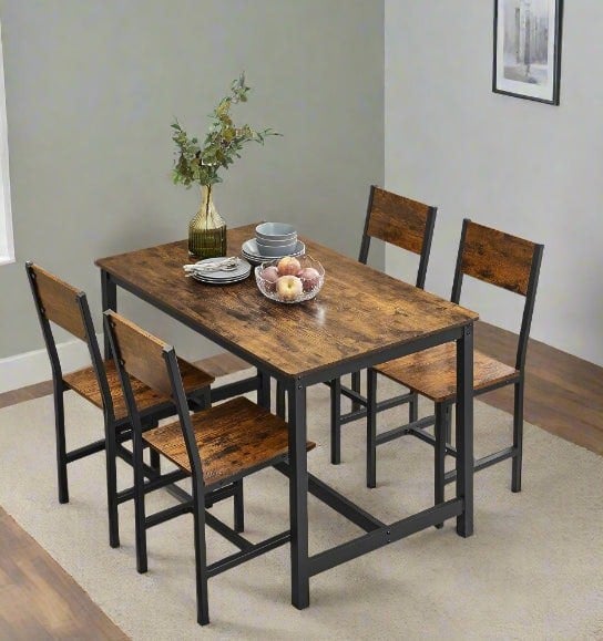 Modcraft Set of 2 Industrial Dining Chairs with Steel Frame and Rustic Brown Particleboard Seats