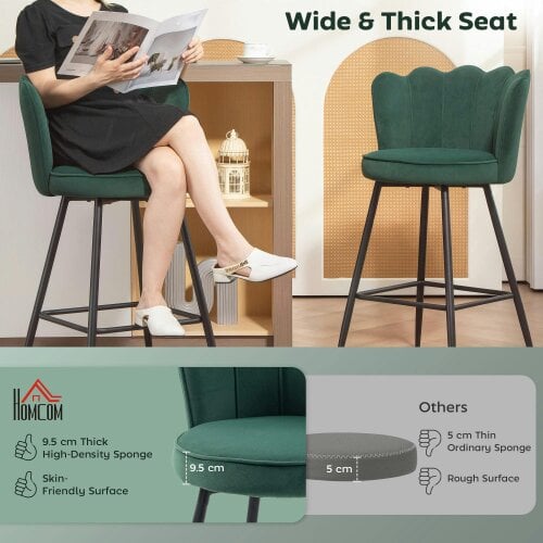 Wyld Haus Ralu Velvet Dark Green Lotus Style Bar Stools Set Of 2 With Sculpted Seat