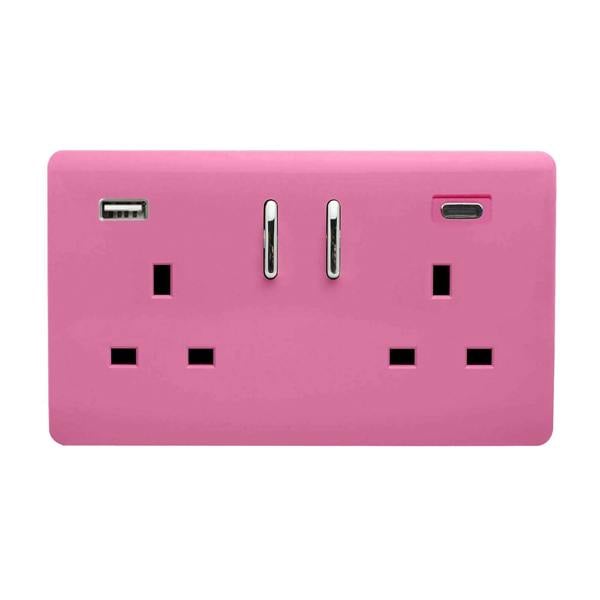 Trendi Switch 2 Gang USB 65W Type A & C USB Plug Socket in Candy Pink
