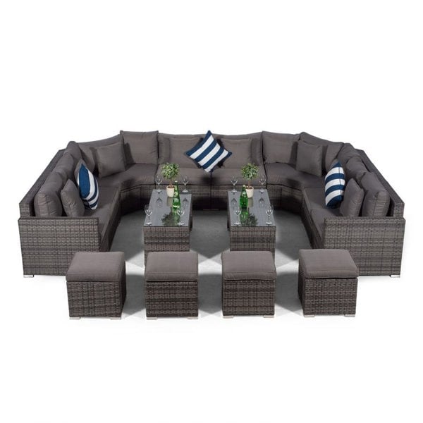 Giardino Santorini U Shape Modular 8 Seat Rattan Sofa Set With 2 Large Coffee Tables & 4 Stools