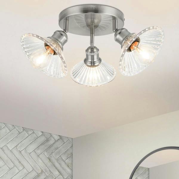 COSYLYTE Milan Bathroom Clustered Ribbed Glass Spotlight - Brushed Nickel