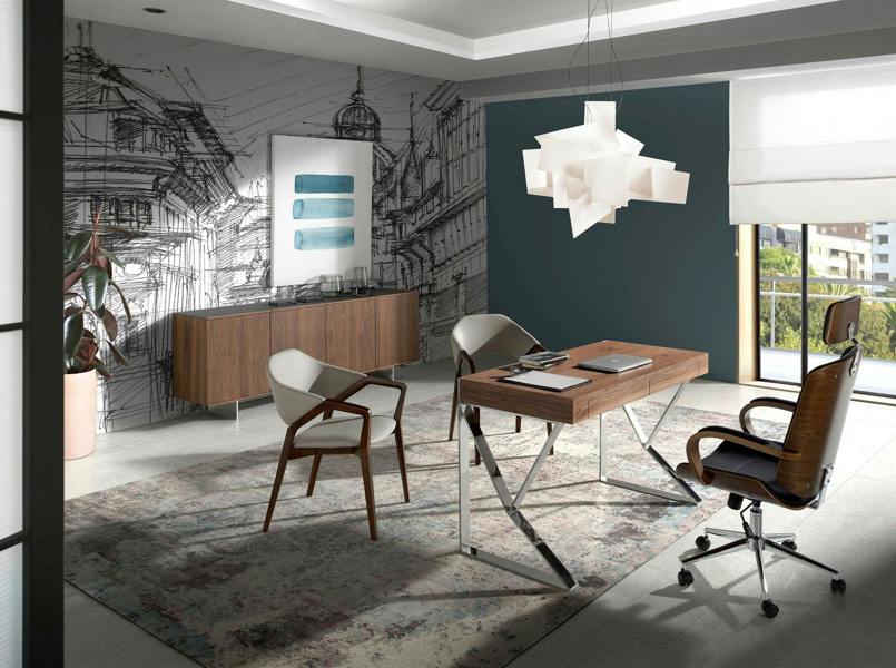 Angel Cerdá Walnut and chrome-plated steel desk 3015