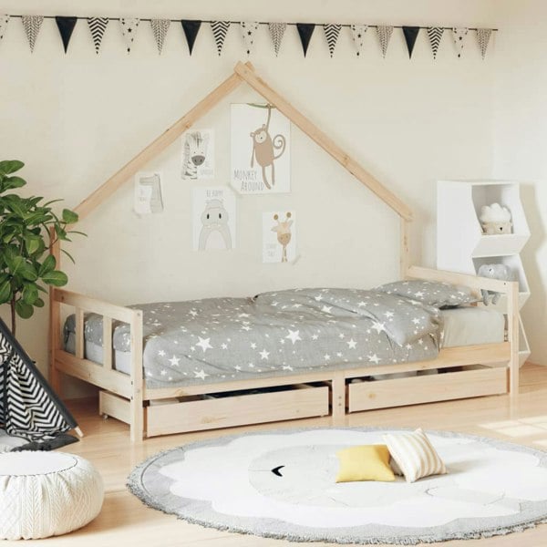 Berkfield Kids Bed Frame with Drawers 90x190 cm Solid Wood Pine