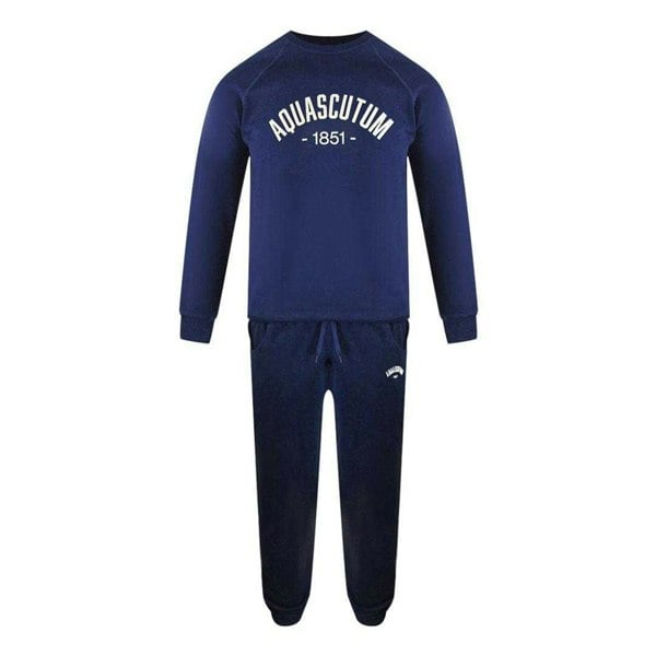 Aquascutum Mens Old School Crew Neck Tracksuit - Navy Blue