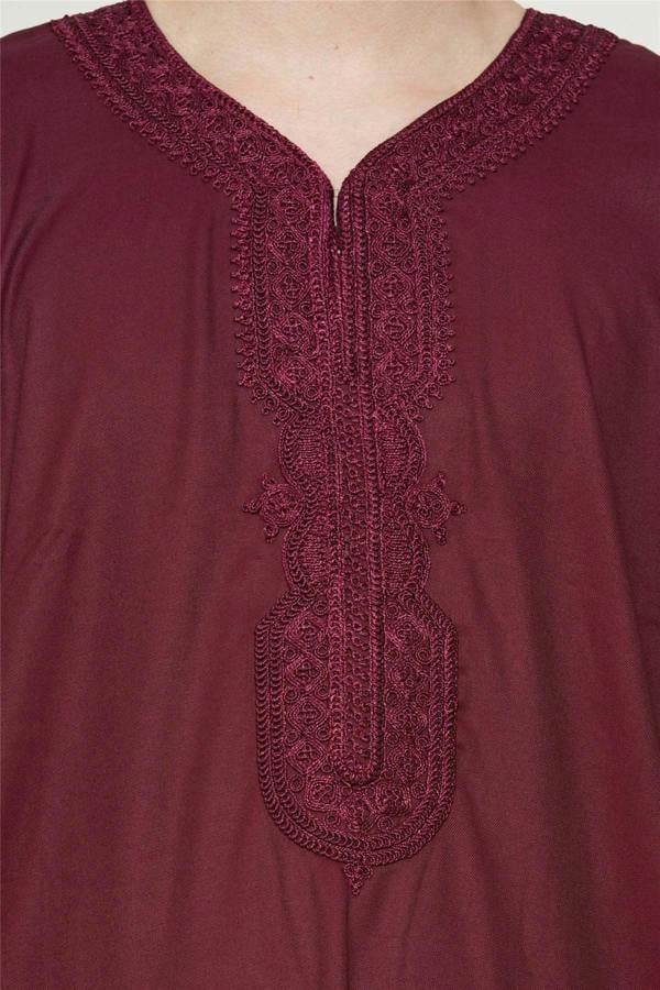 Infinity Leather Men's Moroccan Thobe Jubba Robe Djellaba Arab Short Sleeve Embroidery Gandoura
