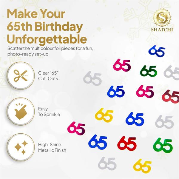 65th Birthday Metallic Confetti Decoration, Multicolour Foil Party Pack Range image 5