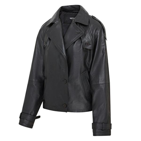 Infinity Leather Womens Cropped Oversized Trench Leather Jacket - Canberra