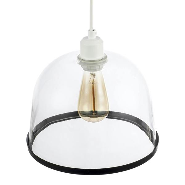 Modern Clear Glass Bowl Pendant Light Shade with Matte Black Rim Image 3