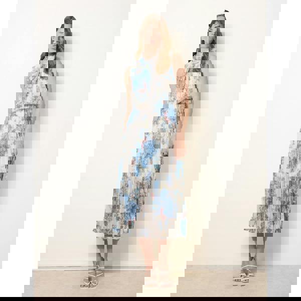 Blue Vanilla Printed Sleeveless Cowl Neck Pleated Dress