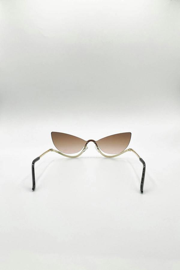 SVNX Butterfly Dimante Rimless Sunglasses In Brown