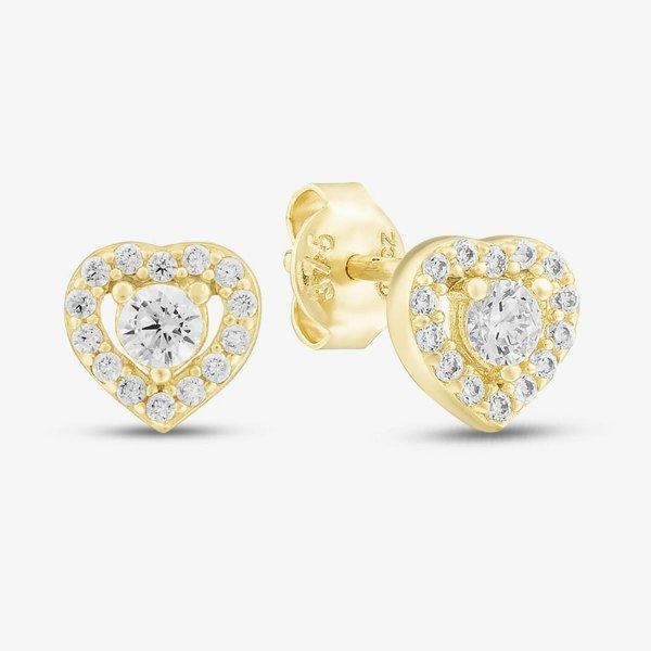 T. H. Baker 9ct Yellow Gold Cubic Zirconia Halo Heart Stud Earrings 1.59.1820