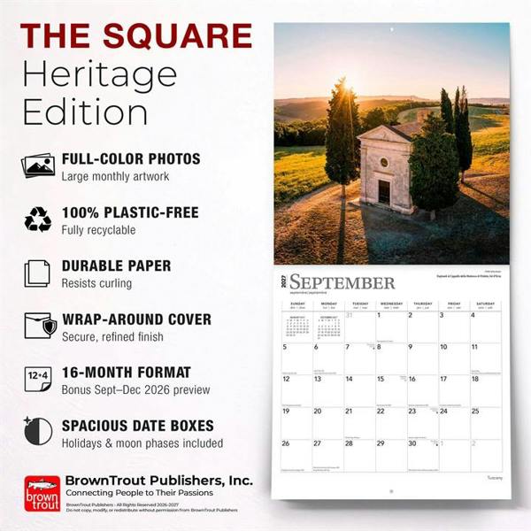Tuscany Calendar 2027, Wall Calendars, Month To View, Travel, Gift