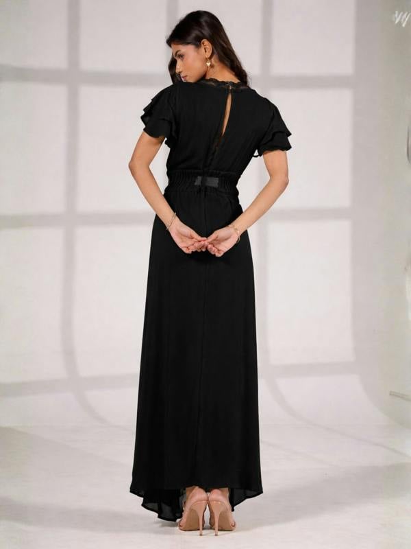 Rose & Nancy Chloe Black Lace Detail Tie Waist Maxi Dress