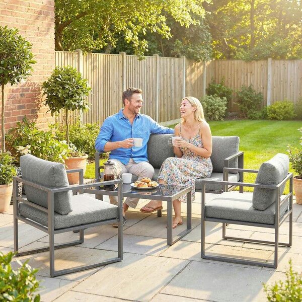 4 Piece Outdoor Garden Furniture Set, Patio Furniture with 3-Seater Sofa, Armchairs and Coffee Table