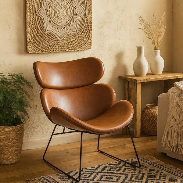 Wyld Haus Mazapan Organic Lounge Brown Faux Leather Chair