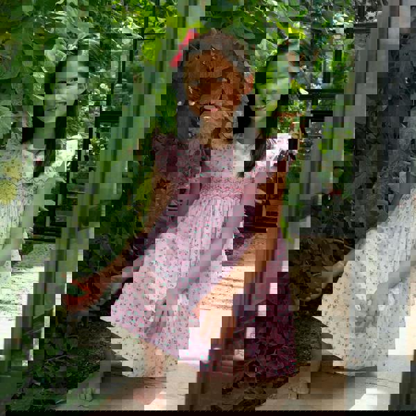 Rachel Riley Flutter Sleeve Floral Smocked Dress