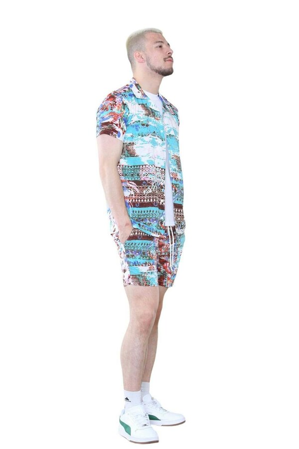 Men's Vibrant Abstract Print Shirt and Shorts Set