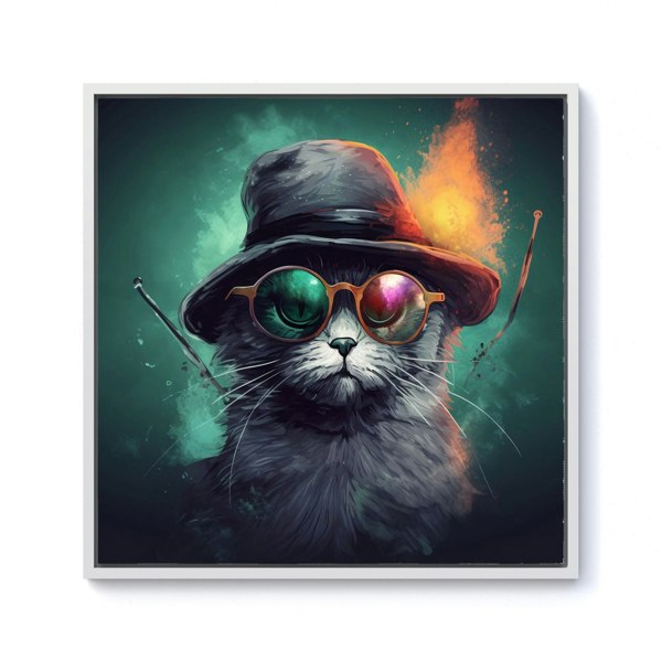 Warren Reed Fiery Cat In A Hat Framed Canvas