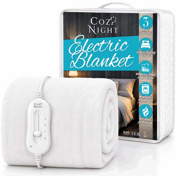 Cozy Night Electric Blanket Single Size Heated with 3 Heat Settings - Machine Washable with Overheat Protection