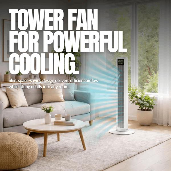 Mylek Tower Fan 39" - MYLEK - 2 Colours - Timer - 4 Speed Settings & 12 Hour Timer