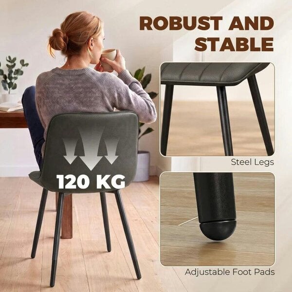 Bobobiy Faux Leather Upholstered Kitchen Chairs, Modern Dining Chairs Set of 2 with Metal Legs for Dining Room, Grey