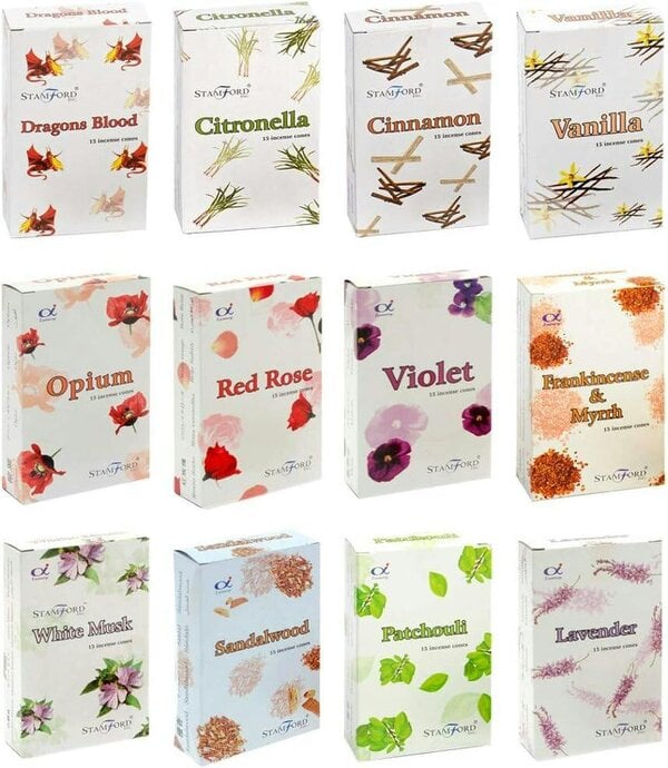 Stamford 37351 Floral Variety Incense Cones, 12 packs x 15 cones
