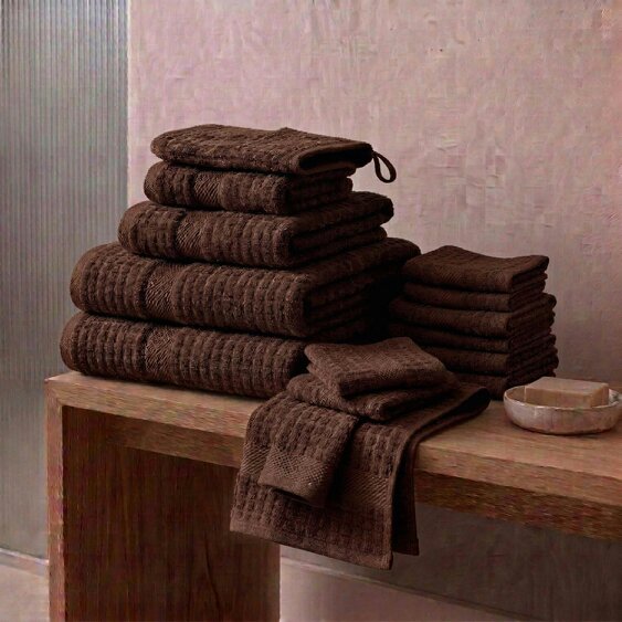 Vision V510 - 12 Piece 100% Cotton Towel Bundle - Chocolate - Towel Bundle - 100% Cotton