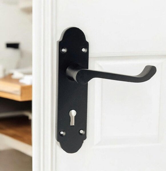 EDH Door Hardware Epsom Matt Black Door Handles, Internal Handles with Bathroom Sash Lock 170mm 2 Pairs
