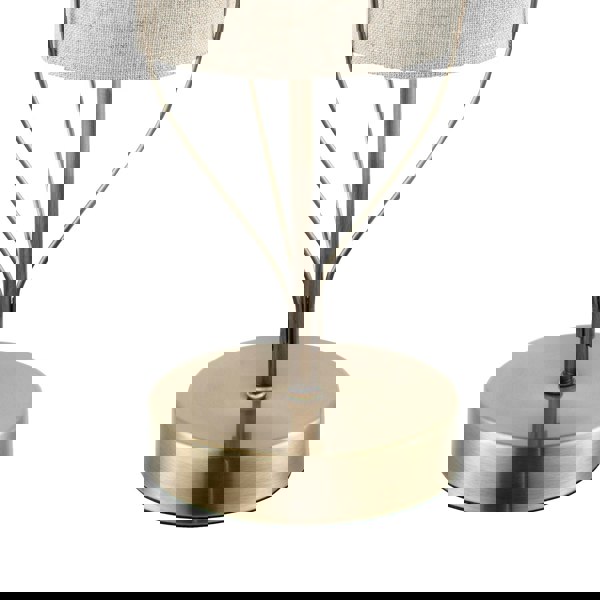 Sleek Antique Brass Metal Table Lamp with Cylindrical Linen Shade Image 3