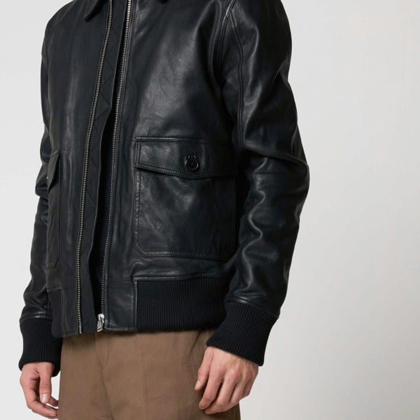 Barneys Originals Men's Goat Leather Patch Pocket Bomber Jacket