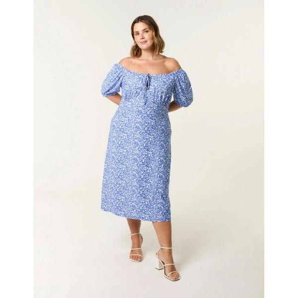 Blue Vanilla Curve Milkmaid Stretch Crepe Midi Dress