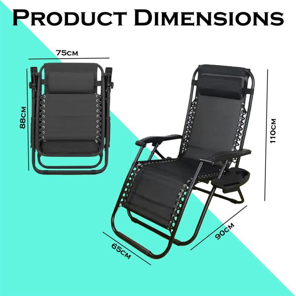 Shatchi Set of 2 Zero Gravity Garden Chairs - Padded Recliner Loungers