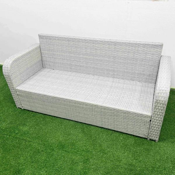 Fimous High Back 3 Seater Rattan Sofa Light Grey Mixed Outdoor Furniture with Thick Removable Cushion