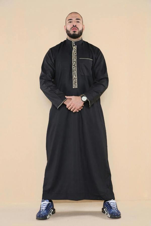 Infinity Leather Mens Thobe Jubba Emirati Islamic Arabic Eid Embroidery Kaftan Jubbah Robe