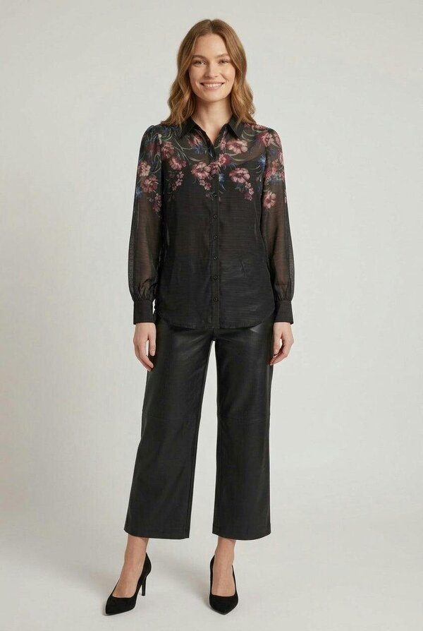 Izabel London Floral Sheer Layered Long Sleeve Shirt